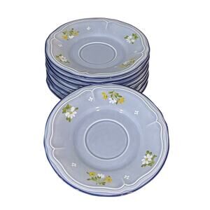 Tamaka Auberge Japan Lot of 8 Blue Floral Saucers Vintage Stoneware Plates